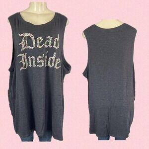 Vintage By Torrid 5X Gray Dead Inside Floral Embroidered Graphic Muscle Tank Top